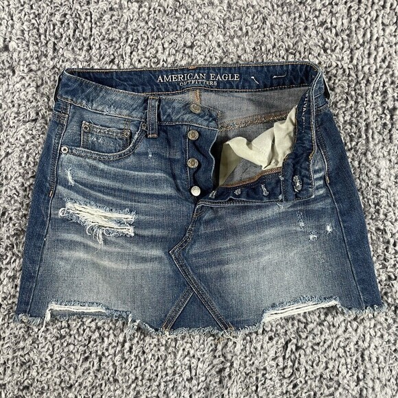 American Eagle Festival Mini Skirt Button Fly  Distressed Denim Women's Size 2 - Picture 10 of 12
